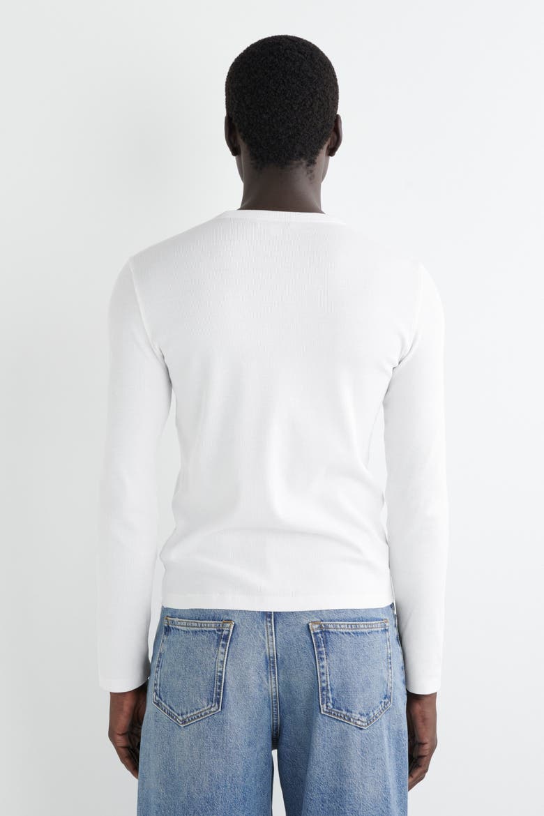 Slim Ribbed Cotton Long-Sleeved T-Shirt, Alternate, color, WHITE