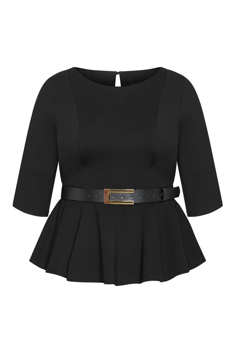Paige Belted Peplum Top, Alternate, color, BLACK
