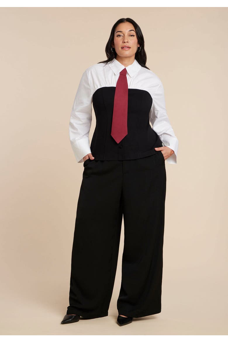Bustier Button Up Twofer, Alternate, color, BLACK WHITE