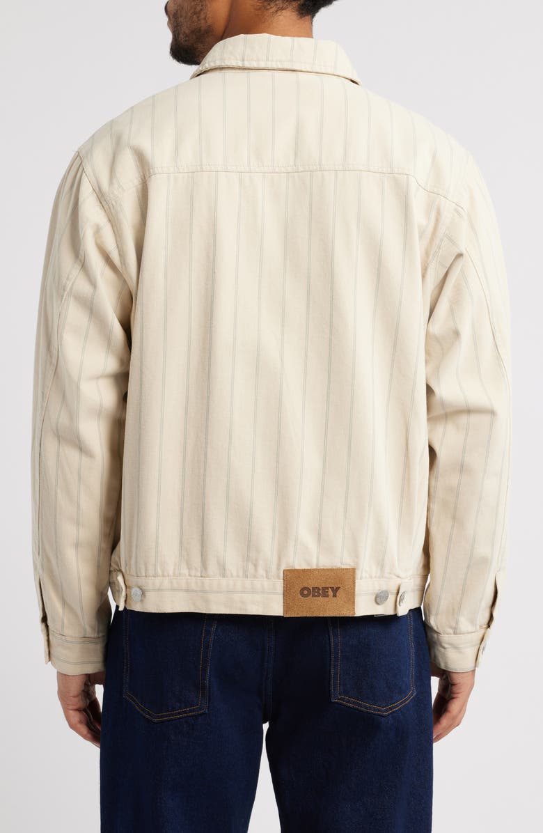 Obey Stripe Cotton Denim Zip Jacket, Alternate, color, Pelican Multi