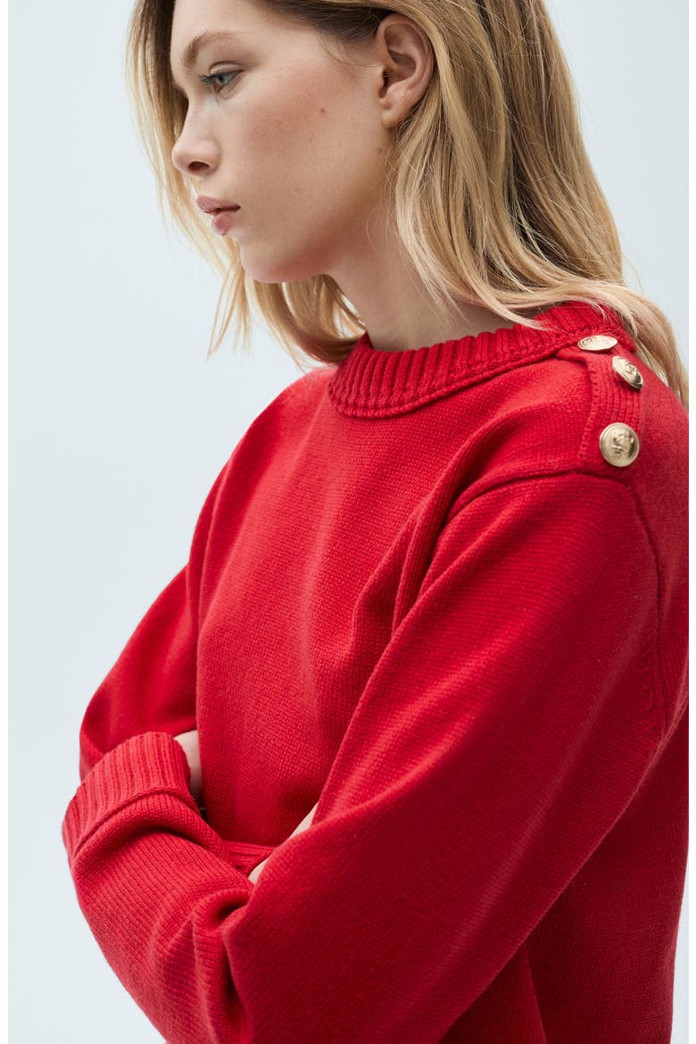 Button Shoulder Mock Neck Sweater, Alternate, color, RED