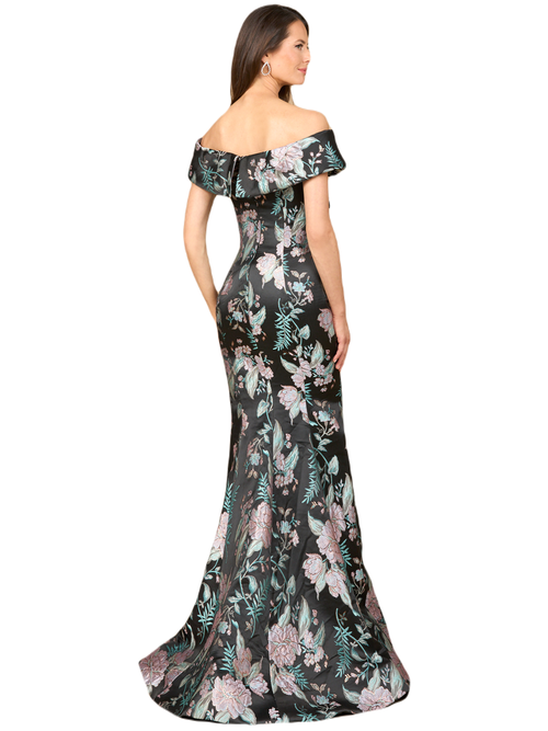 Lara New York Fitted, Mermaid Brocade Gown In Black/multi
