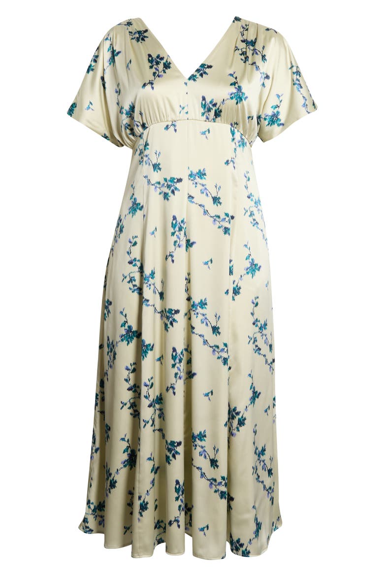 Seamed Satin Maxi Dress, Alternate, color, GREEN- TEAL FAINT FLORAL