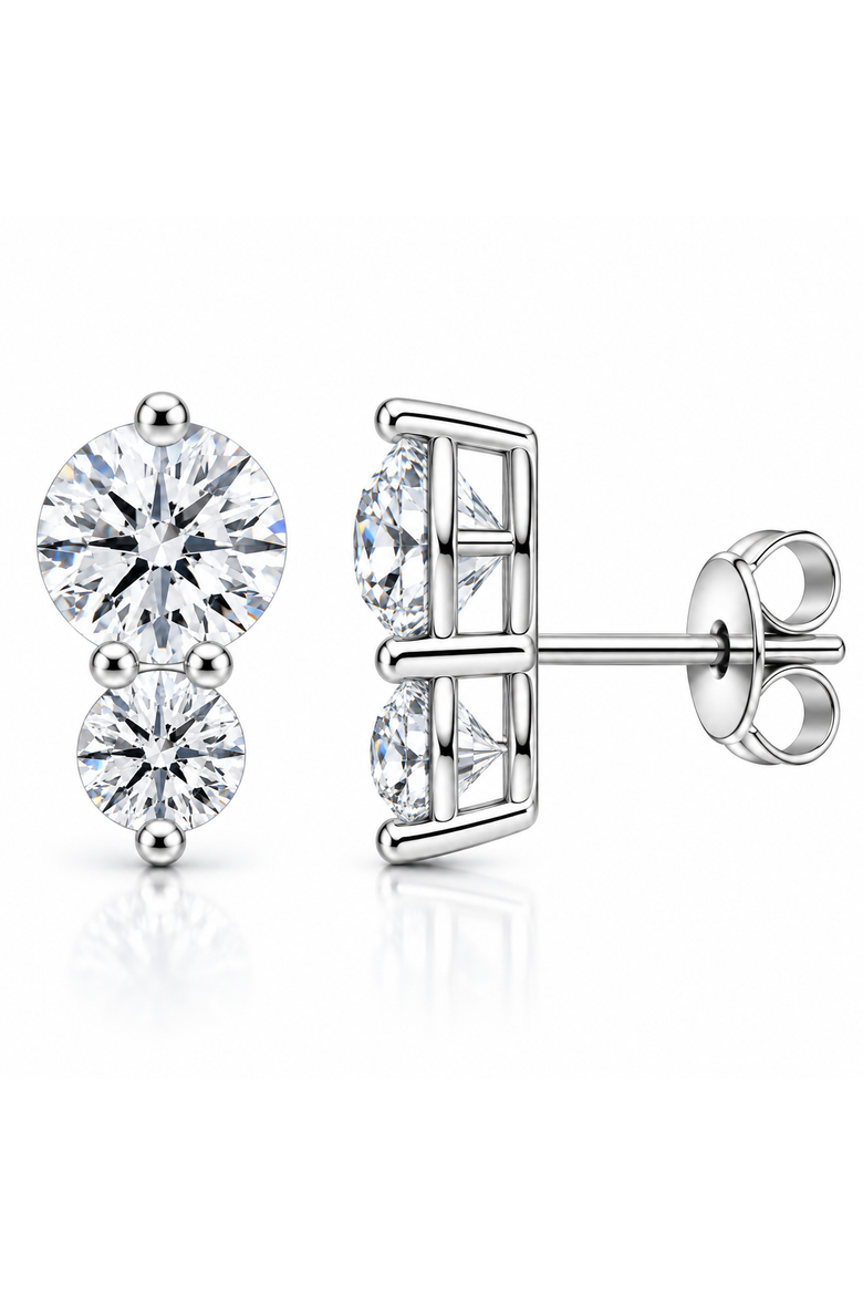 Sterling Silver Two-Stone Drop Earrings, Main, color, Silver