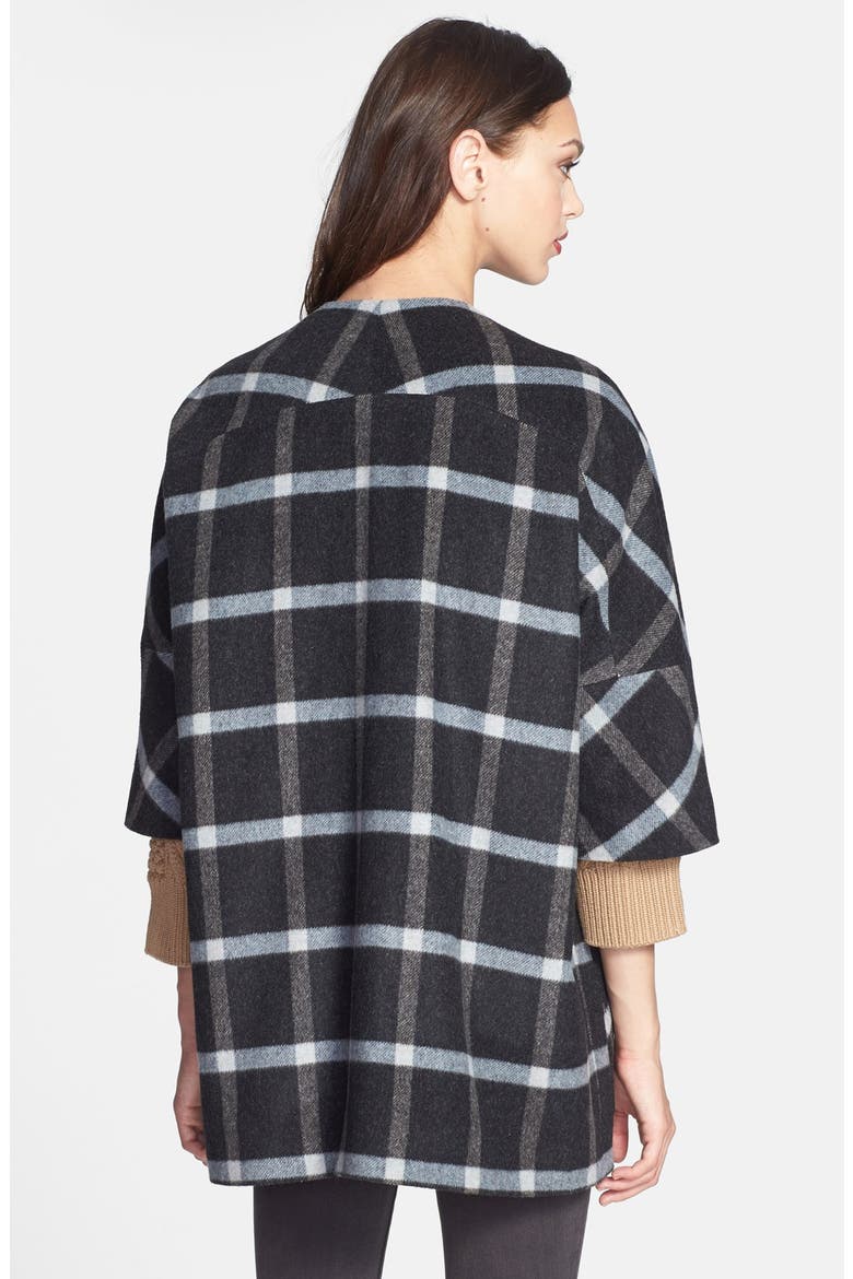 Plaid Wool Blend Coat, Alternate, color, CHARCOAL/ PALE BLUE