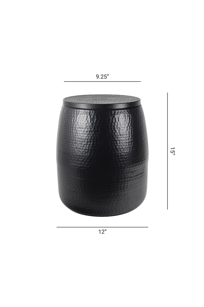 Merida Modern Rustic Hammered Metal Drum Storage Side Table with Lid, Alternate, color, Matte Black