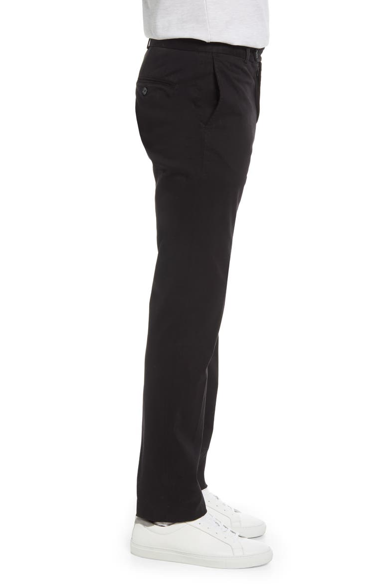Trim Straight Leg Stretch Flat Front Chino Trousers, Alternate, color, BLACK