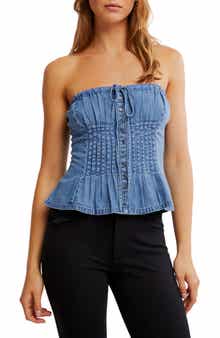 Free People Wink Wink Denim Strapless Top