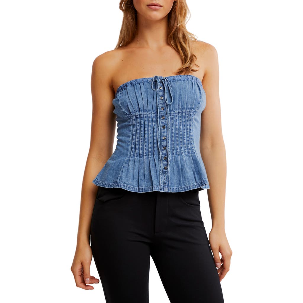 Shop Free People Wink Wink Denim Strapless Top In Medium Wash