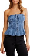 Free People Wink Wink Denim Strapless Top
