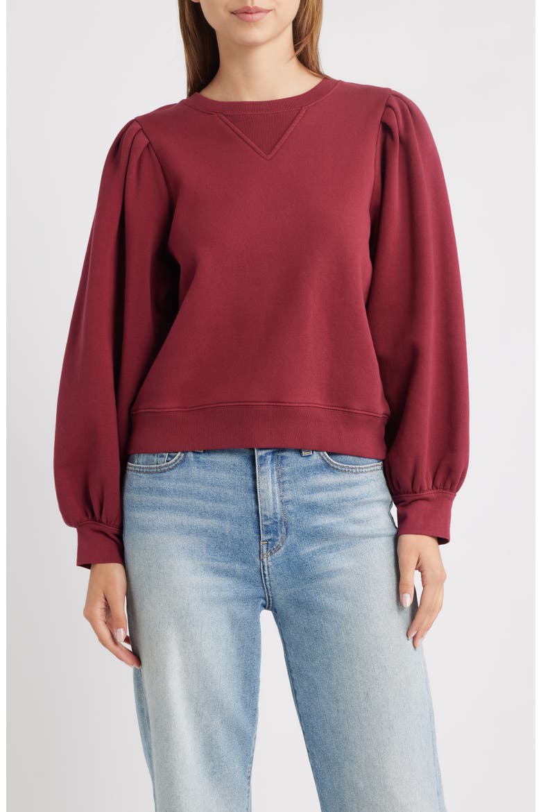 Tiffany Balloon Sleeve Cotton Sweatshirt, Main, color, MERLOT