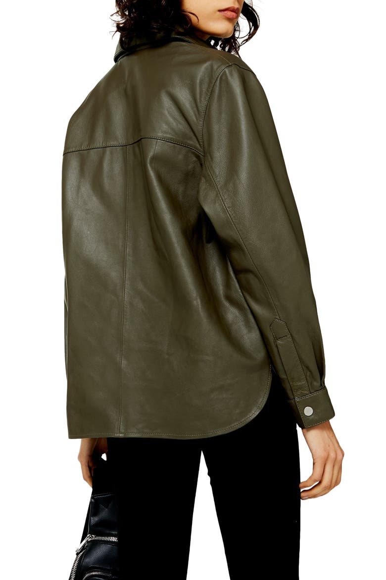 Leather Shirt Jacket, Alternate, color, OLIVE