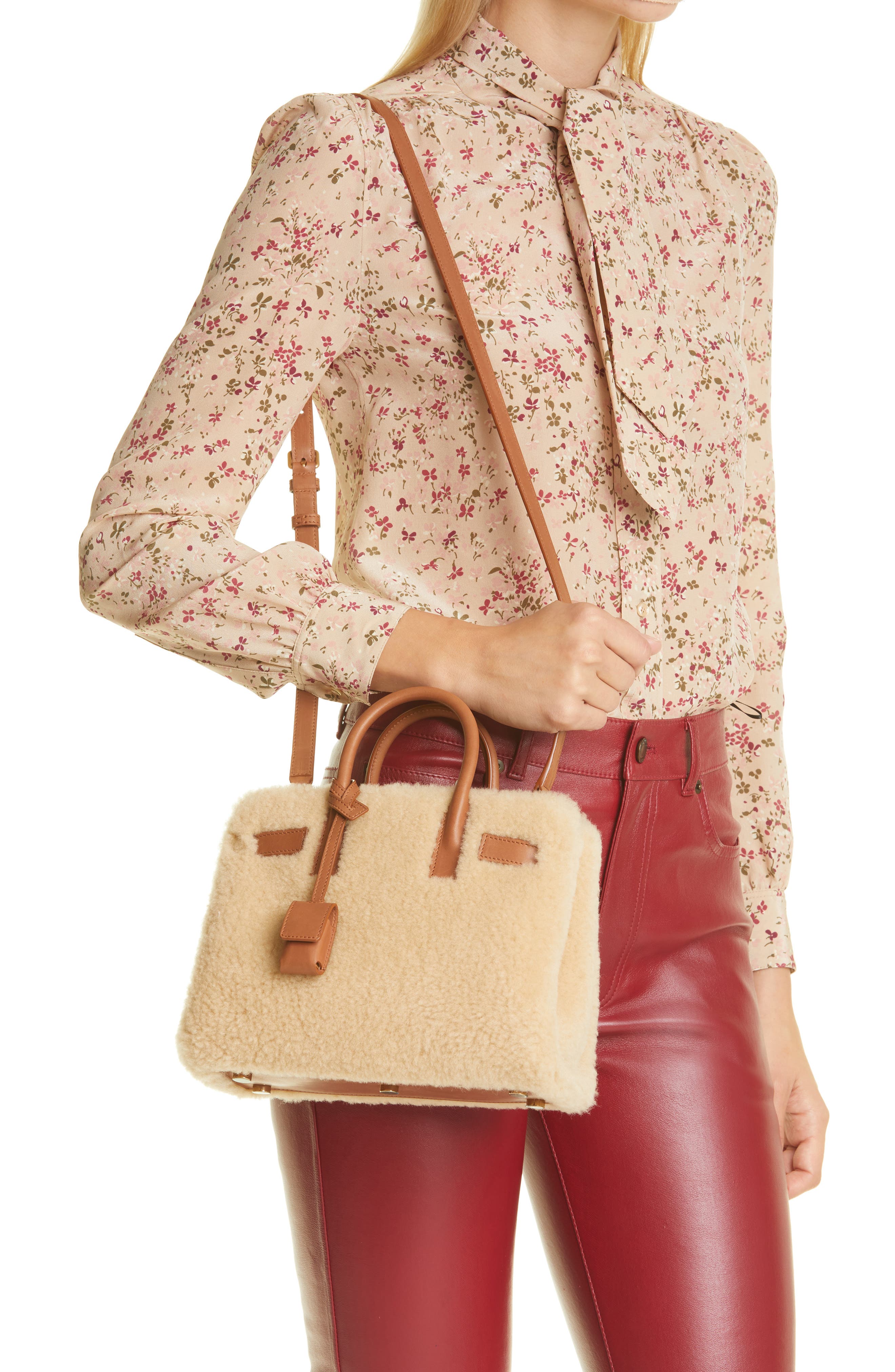 Saint Laurent Nano Sac de Jour Genuine Shearling Tote, Alternate, color, 