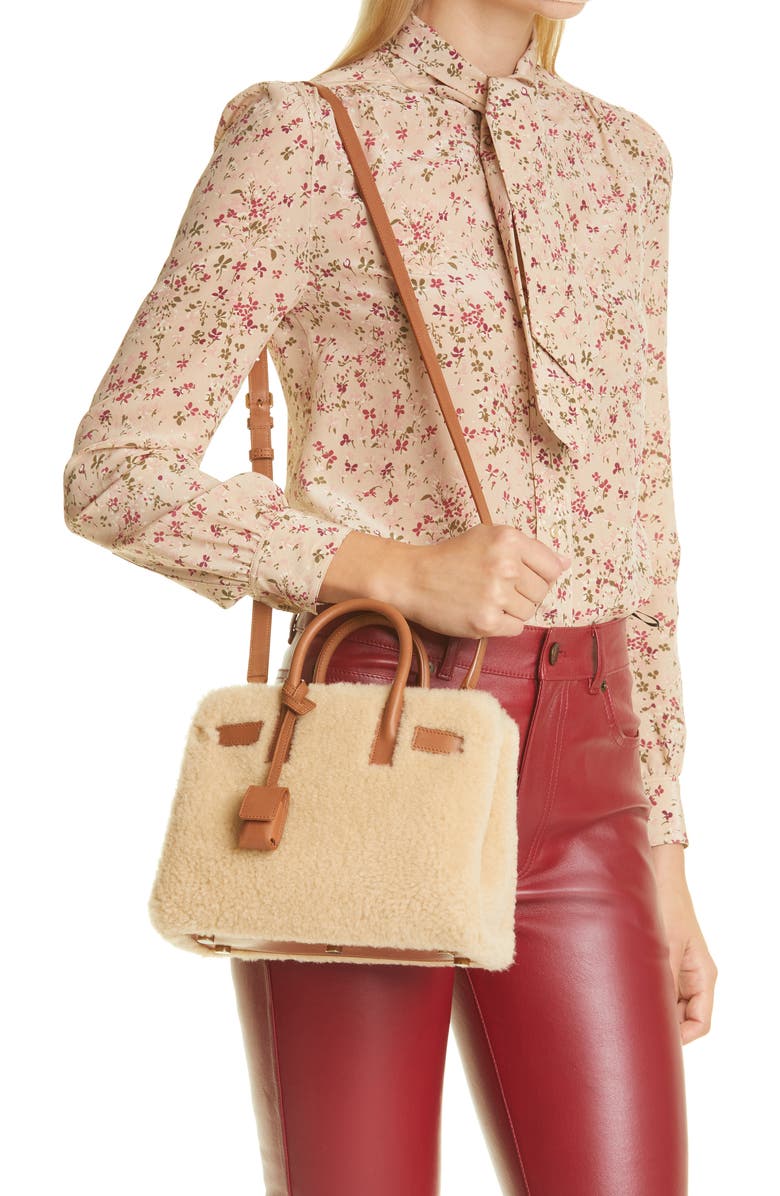 Saint Laurent Nano Sac de Jour Genuine Shearling Tote, Alternate, color,