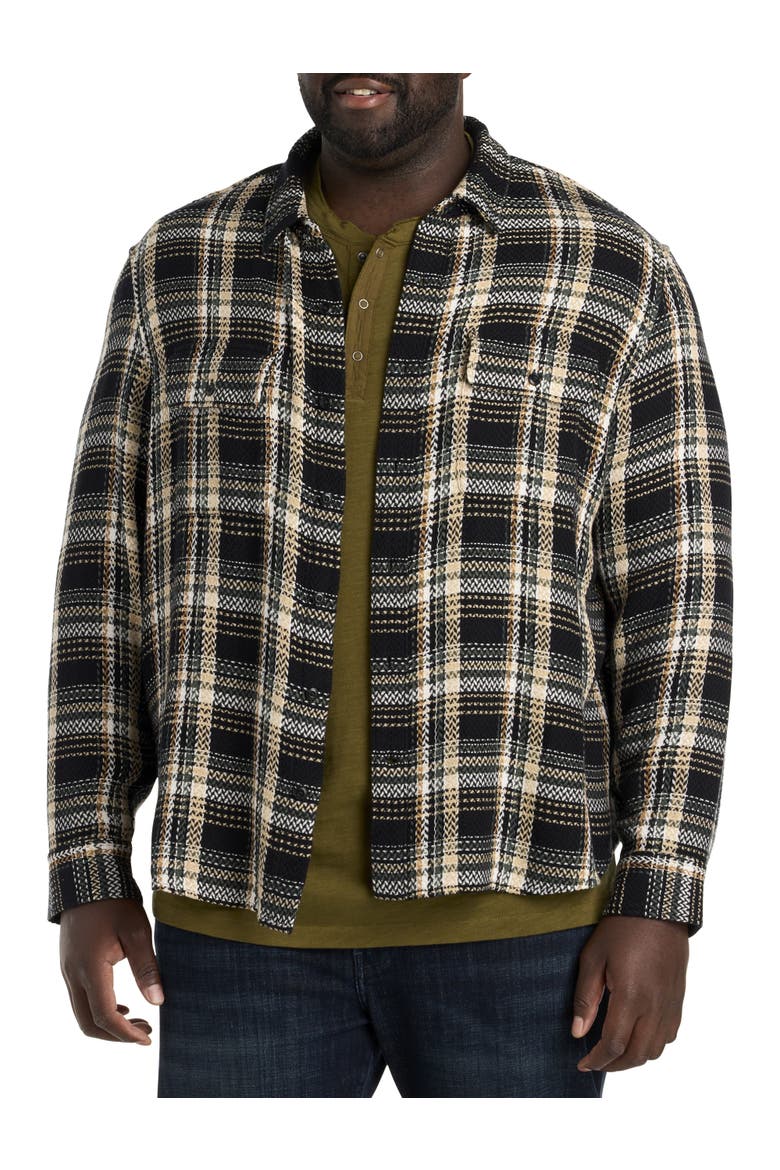 Herringbone Textured Plaid Sport Shirt, Alternate, color, BLACK