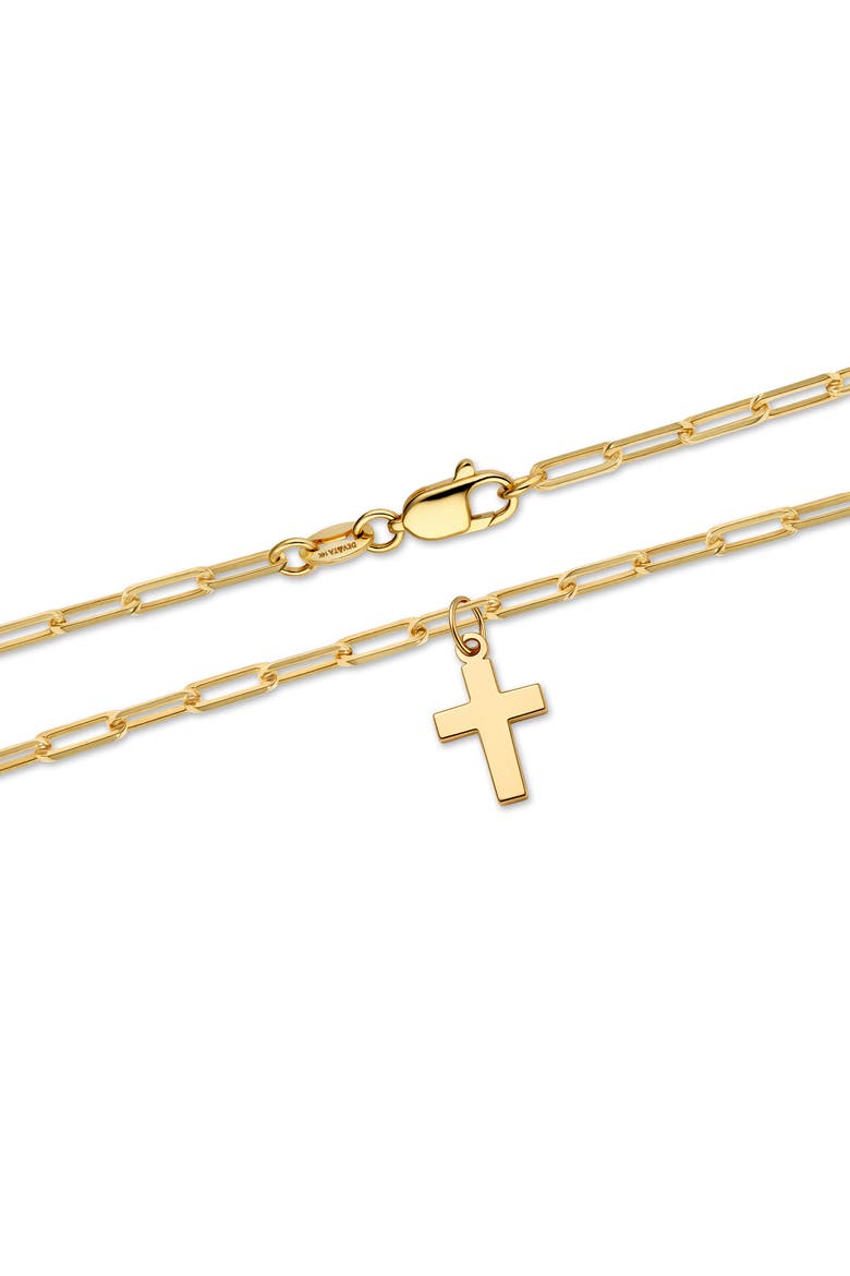 Cross Charm Paperclip Chain Bracelet in 14K Gold, Alternate, color, Yellow Gold