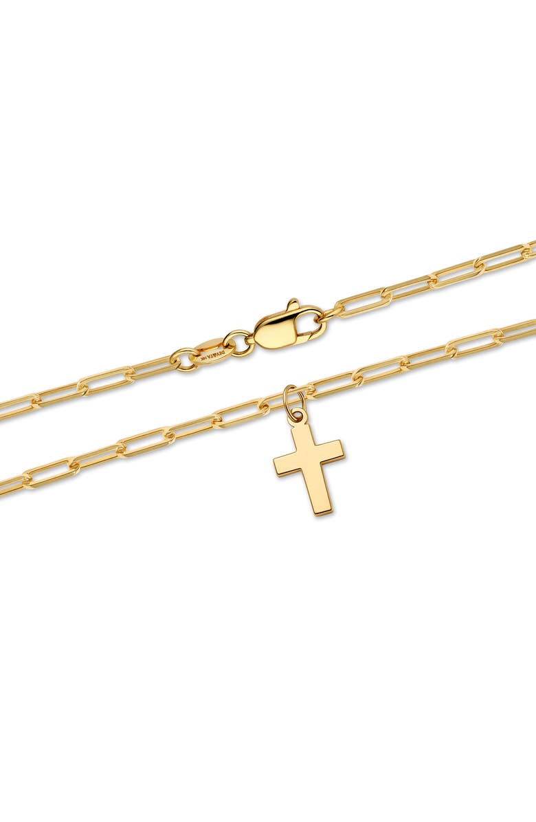 DEVATA Cross Charm Paperclip Chain Bracelet in 14K Gold, Alternate, color, Yellow Gold