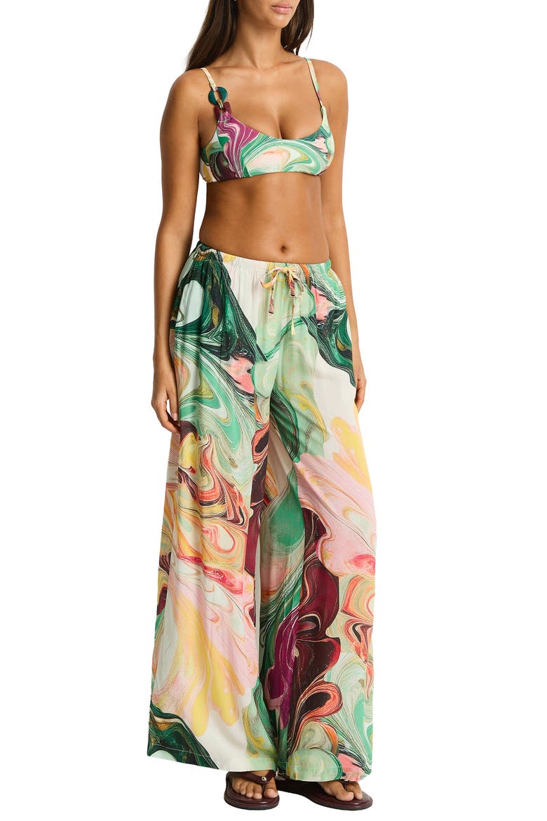 Marbleized Print Cover-Up Pants, Alternate, color, MOSS
