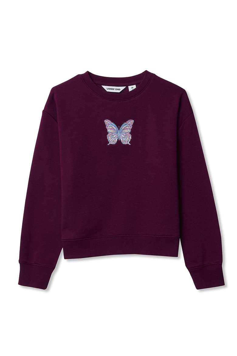 Girls Crew Neck Embroidered Sweatshirt, Main, color, Plum Butterfly