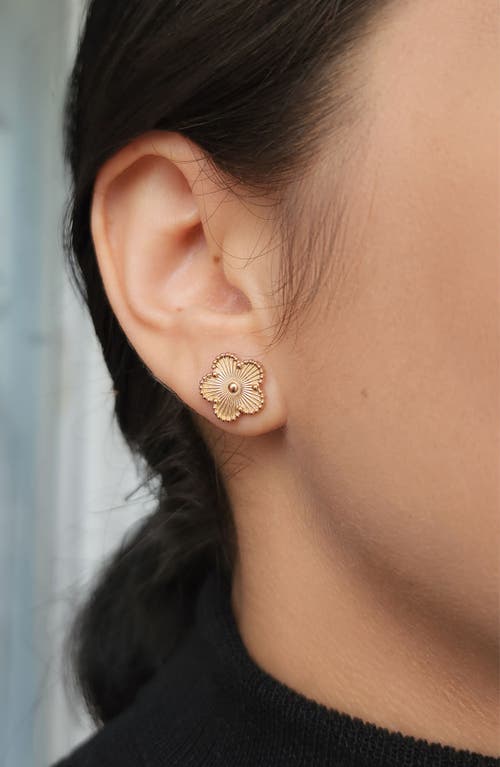 Adornia Tarnish Resistant 14k Rose Gold Plated 5-leaf Clover Stud Earrings In Pink