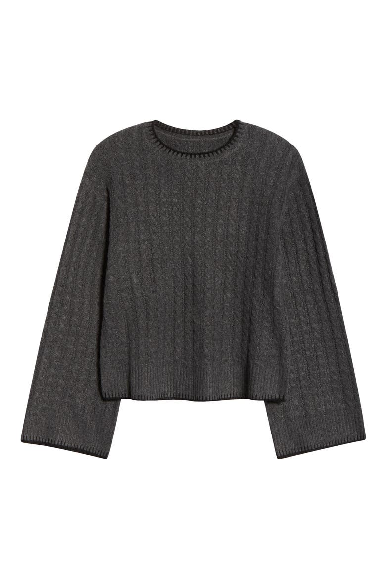 Rylynn Cable Flare Sleeve Sweater, Alternate, color, CHARCOAL HEATHER