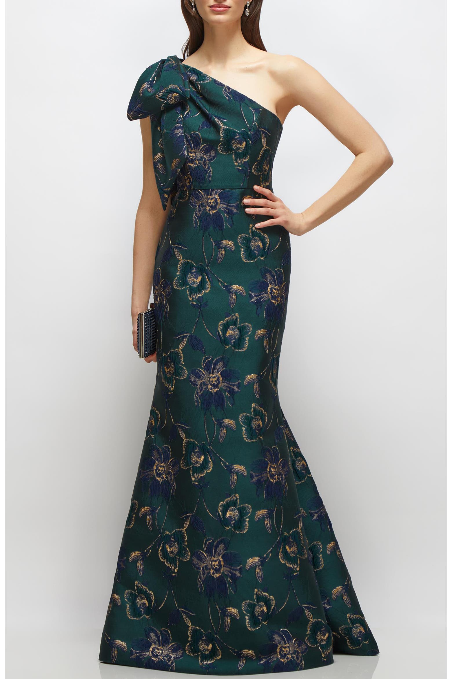 Every Trumpit Note Alfred Sung One-Shoulder Metallic Floral Jacquard Trumpet Gown (Women ...