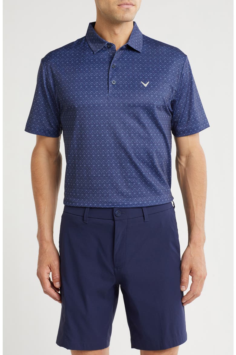 Chevron Print Twill Polo, Main, color, PEACOAT