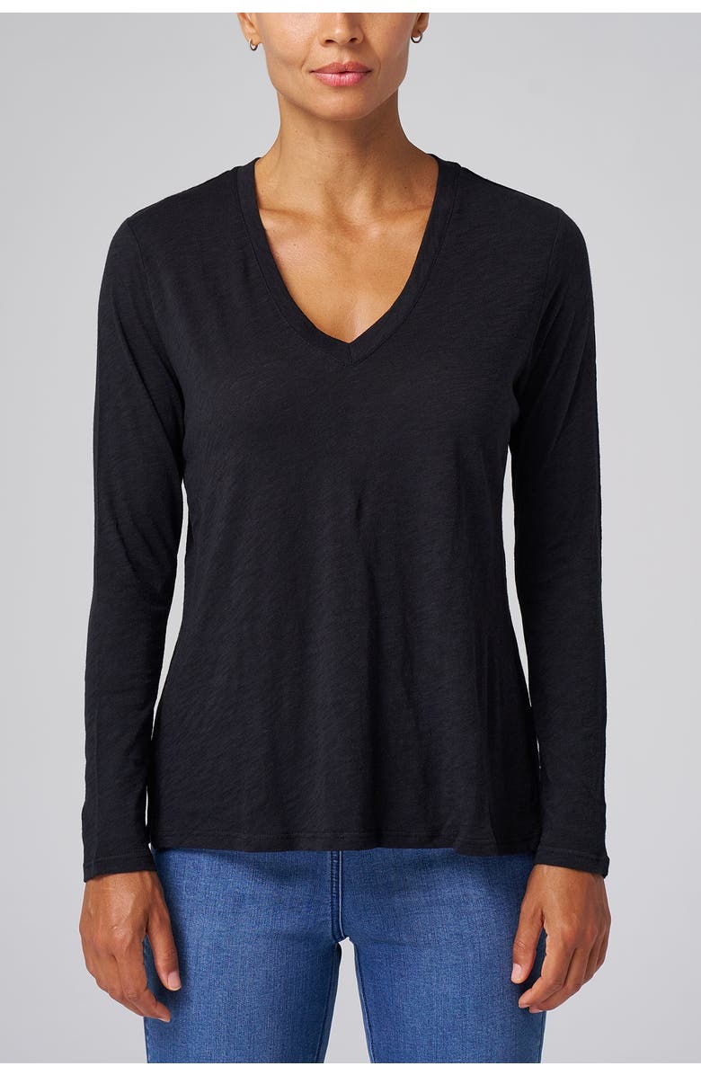 Franne Golde Slub Jersey Long Sleeve V-Neck Tee, Main, color, Black