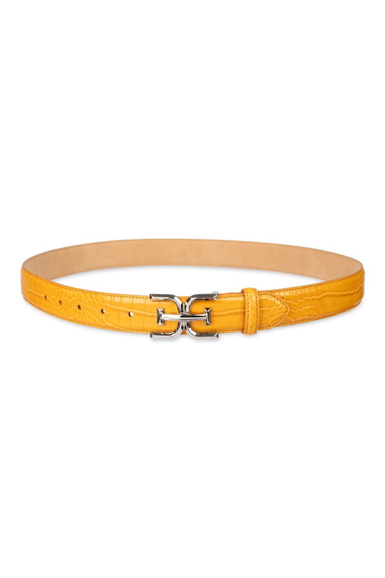 Logo Buckle Belt, Main, color, MUSTARD CROC