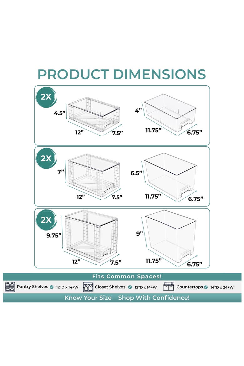 6-Piece Stackable Clear Storage Drawer Set, Alternate, color, NO COLOR