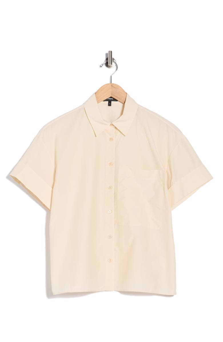 Theory Short Sleeve Button-Up Shirt, Main, color, Almond
