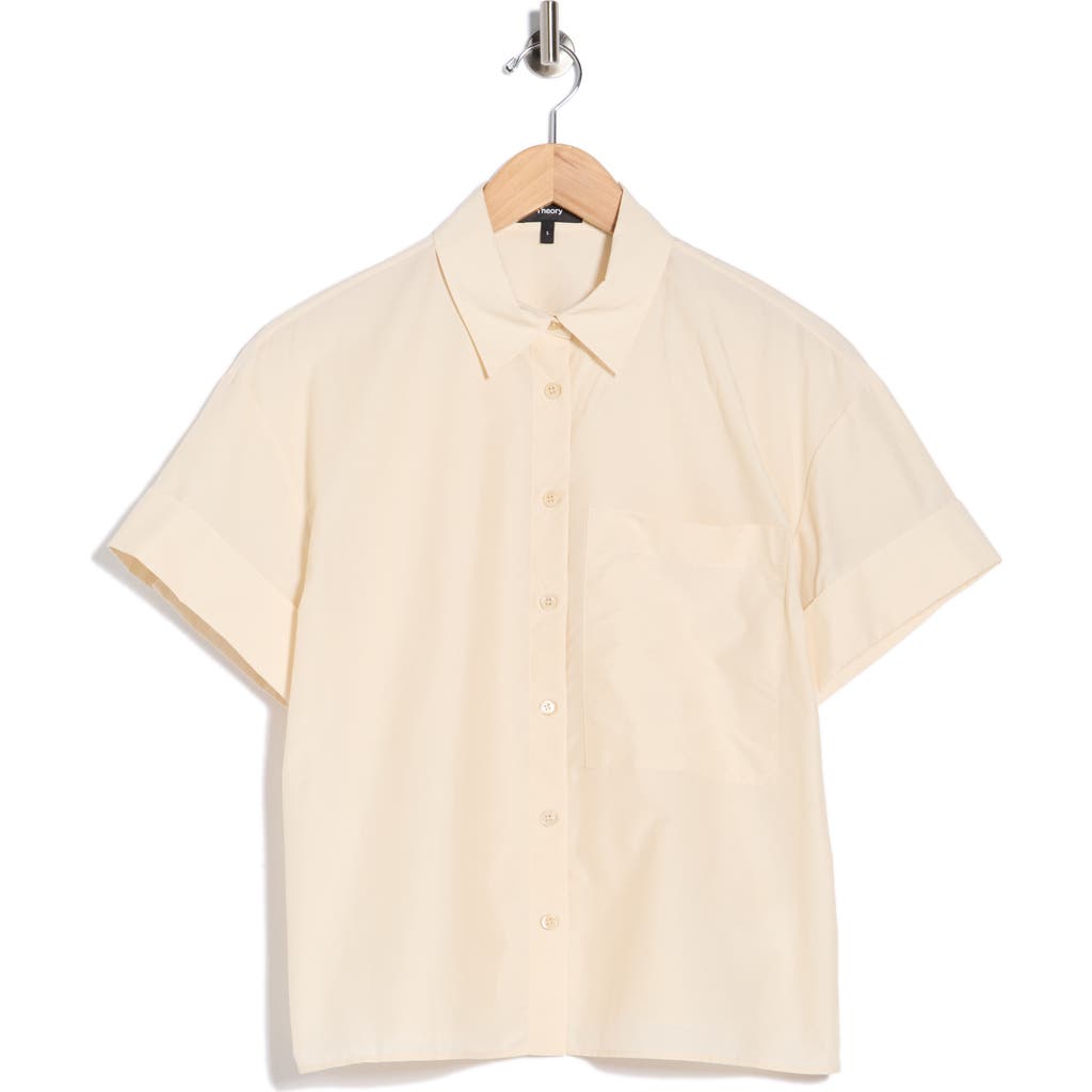 Theory Short Sleeve Button-up Shirt In Brown