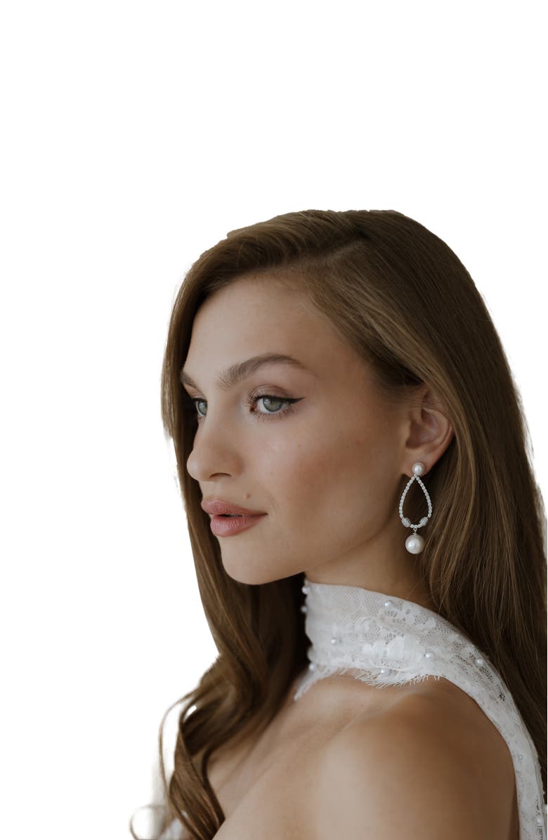 Untamed Petals Muse Pearl Drop Earrings, Alternate, color, Silver