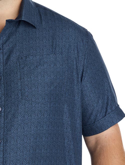 Synrgy By Dxl Big & Tall Tribal Print Microfiber Sport Shirt In Blue