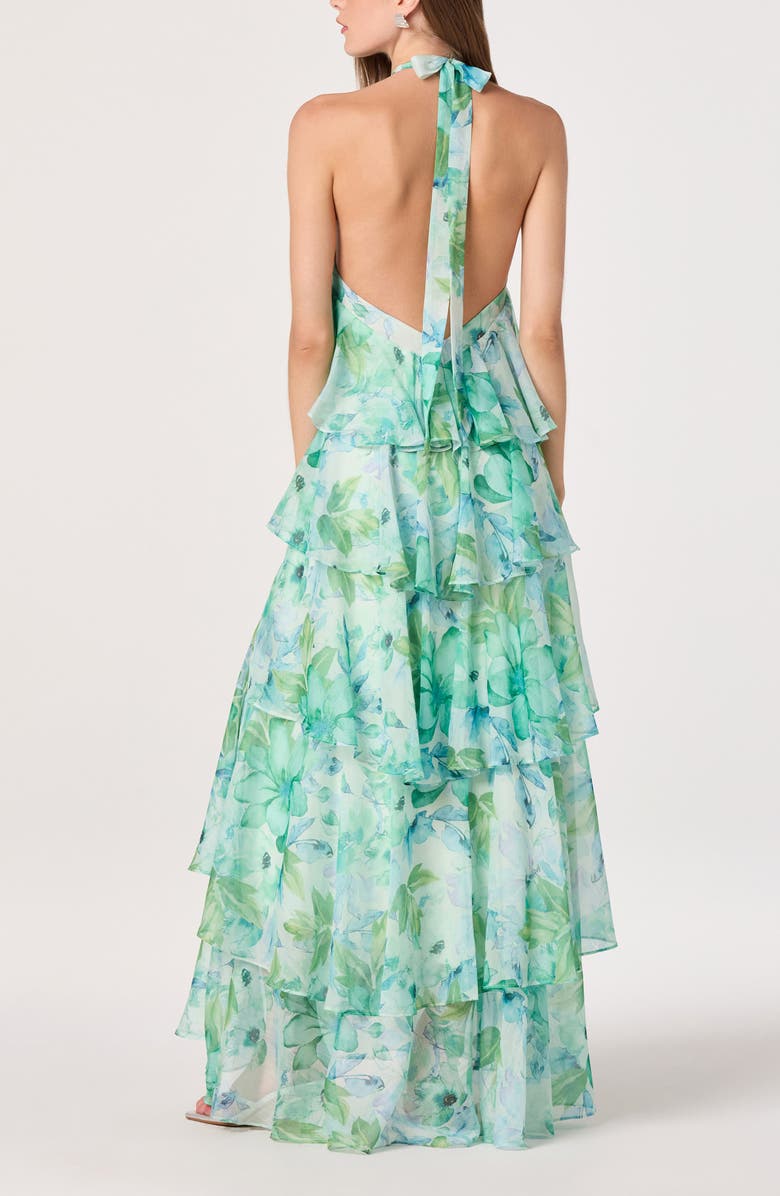 ASTR the Label Daiga Print Chiffon Halter Maxi Dress, Alternate, color, Green Floral