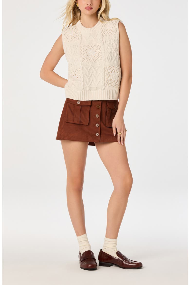 Edlyn Patchwork Cable Knit Sweater Vest, Alternate, color, CREAM