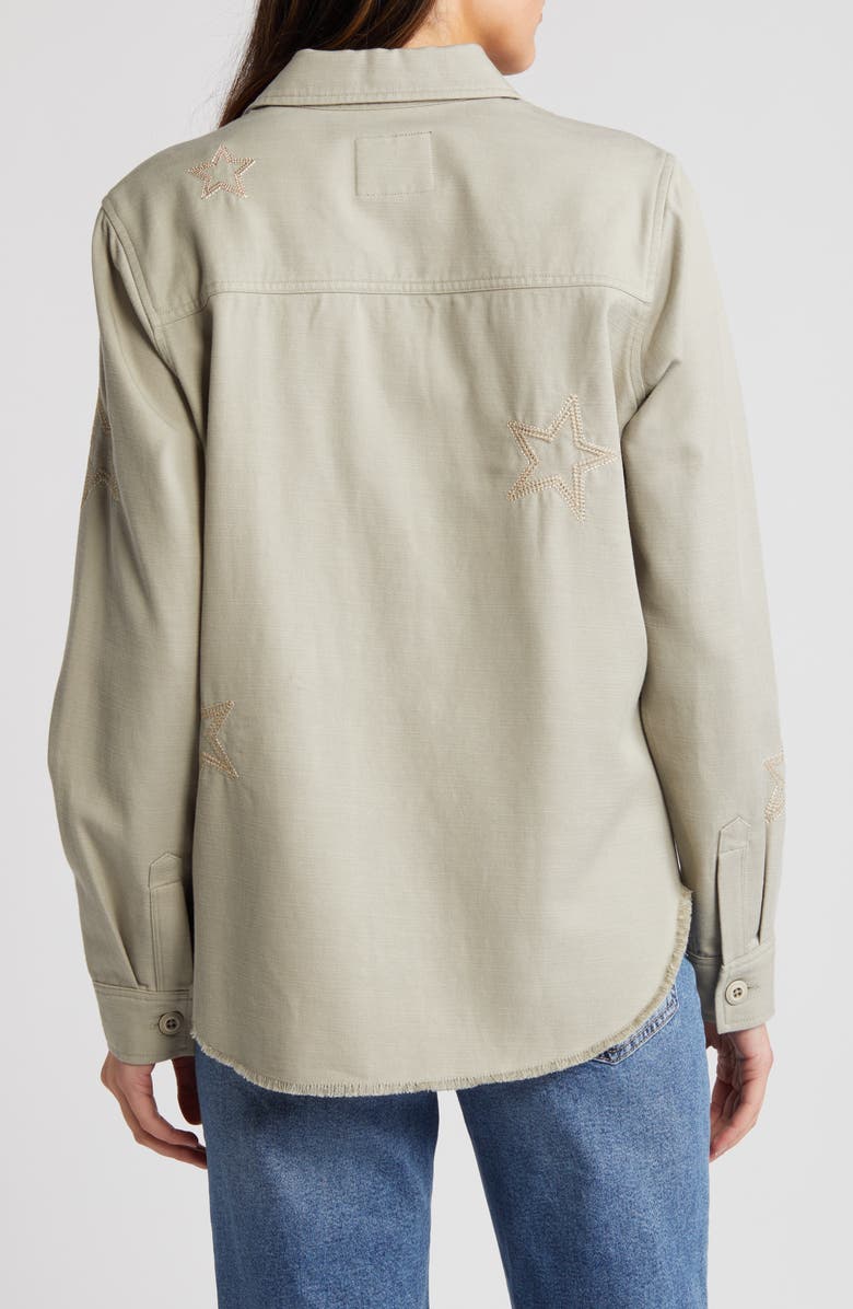 Rails Loren Star Embroidered Raw Hem Twill Shirt Jacket, Alternate, color, Sage Metallic Stars