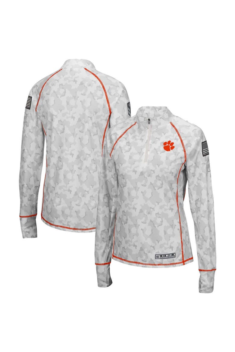 Women's Colosseum White Clemson Tigers OHT Military Appreciation Officer Arctic Camo Fitted Lightweight 1/4-Zip Jacket, Alternate, color, White