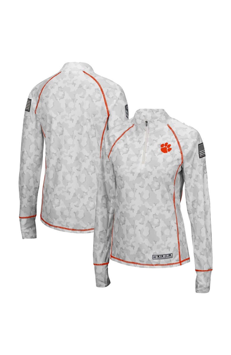 COLOSSEUM Women's Colosseum White Clemson Tigers OHT Military Appreciation Officer Arctic Camo Fitted Lightweight 1/4-Zip Jacket, Alternate, color, 