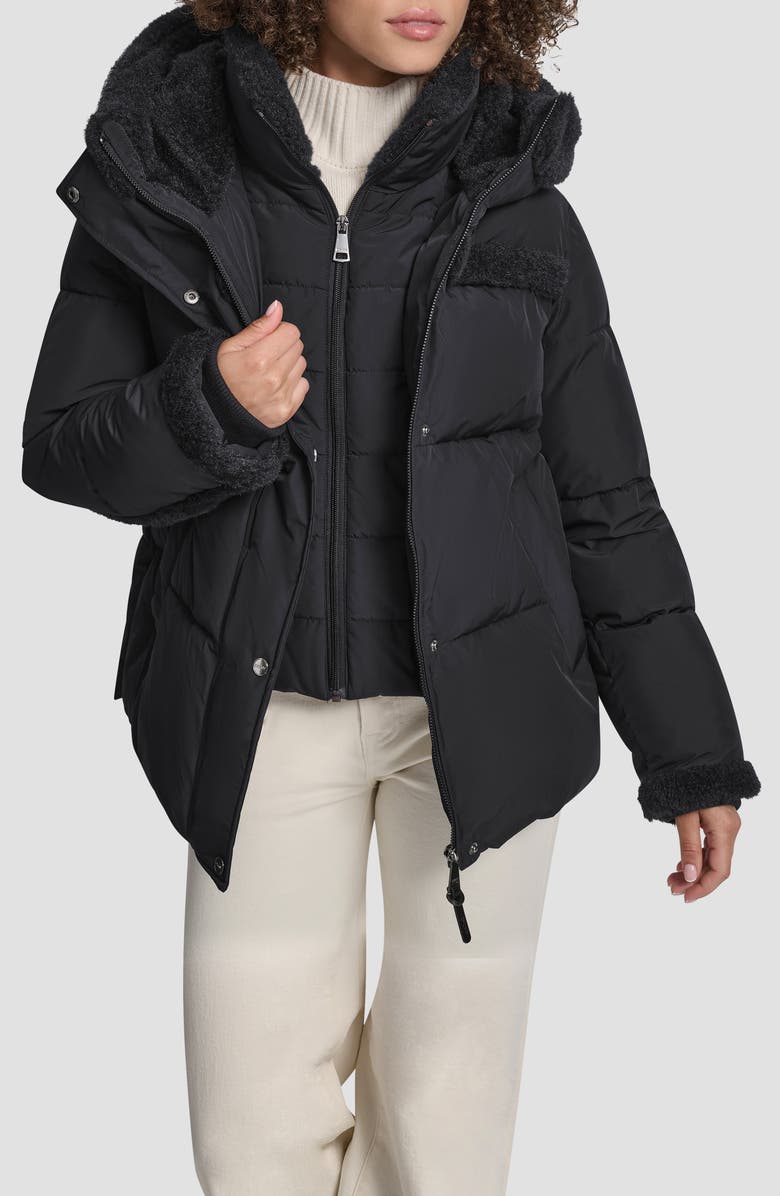 DKNY Faux Fur Spill Hooded Puffer Jacket, Alternate, color, 