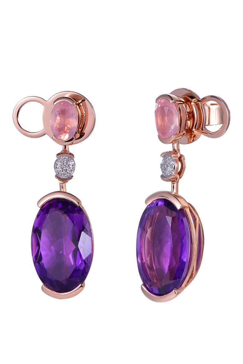 Rose Quartz & Amethyst Earrings with Diamonds, Main, color, Pink & Purple