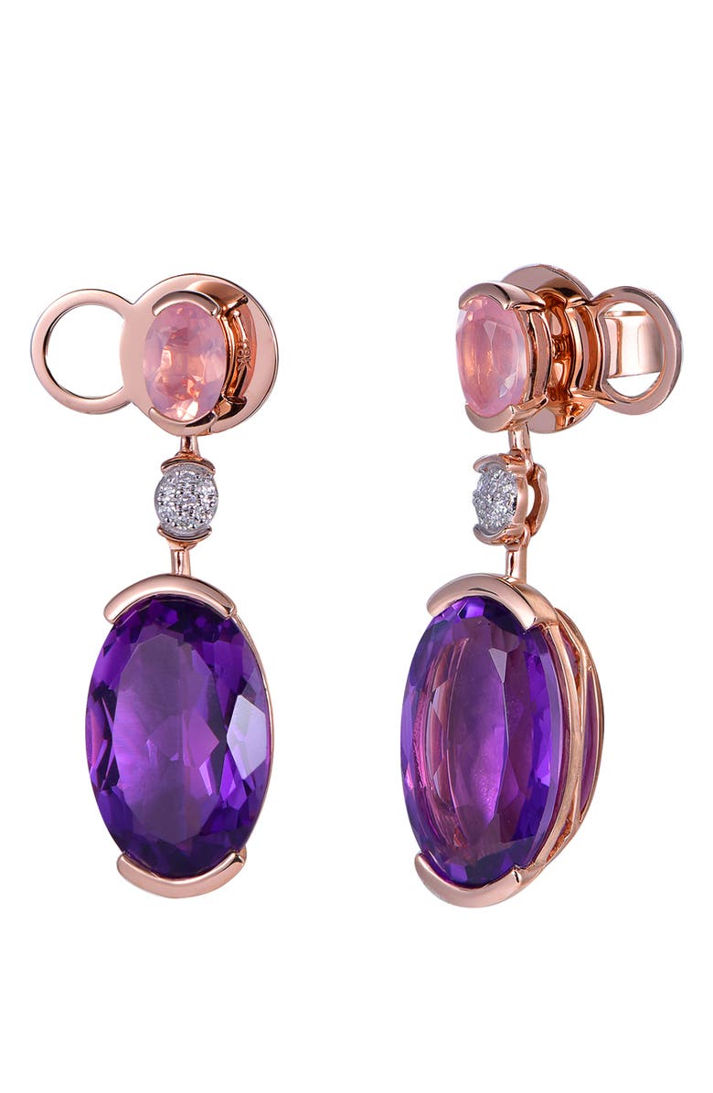 Kahn High Jewelry Rose Quartz & Amethyst Earrings with Diamonds, Main, color, Pink & Purple