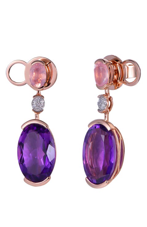 Rose Quartz & Amethyst Earrings with Diamonds