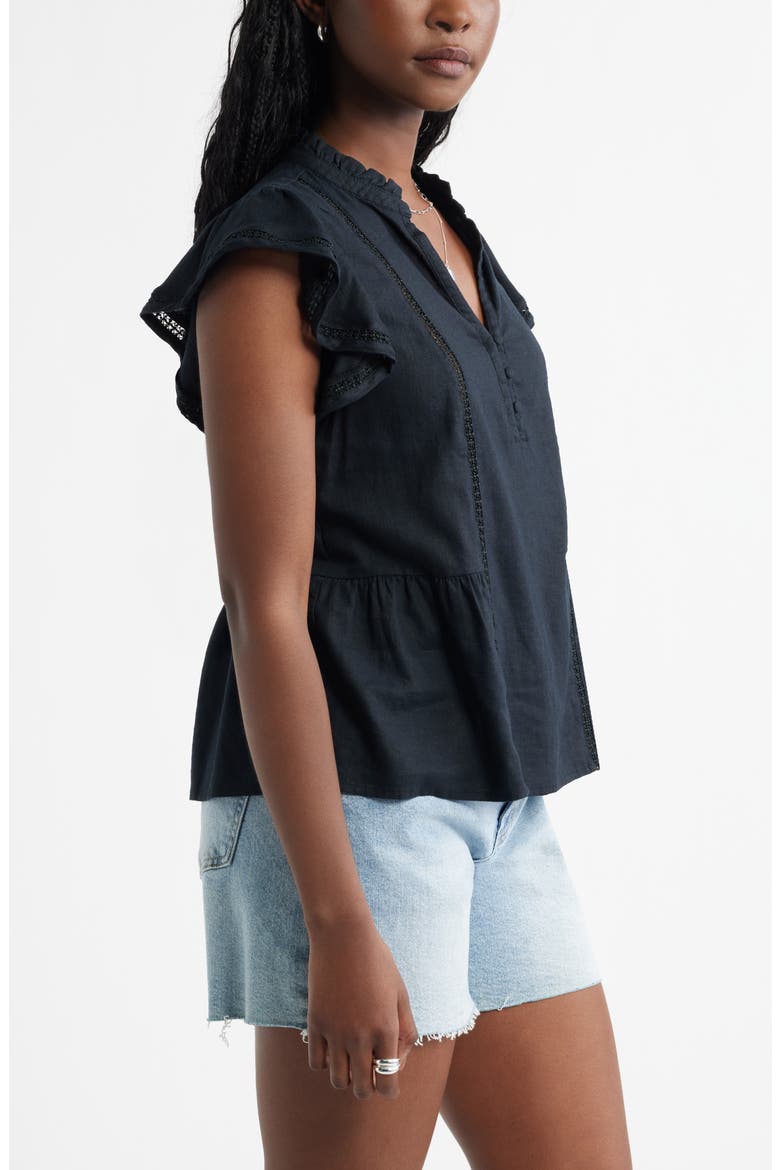 Ruffle Sleeve Popover Top, Alternate, color, BLACK
