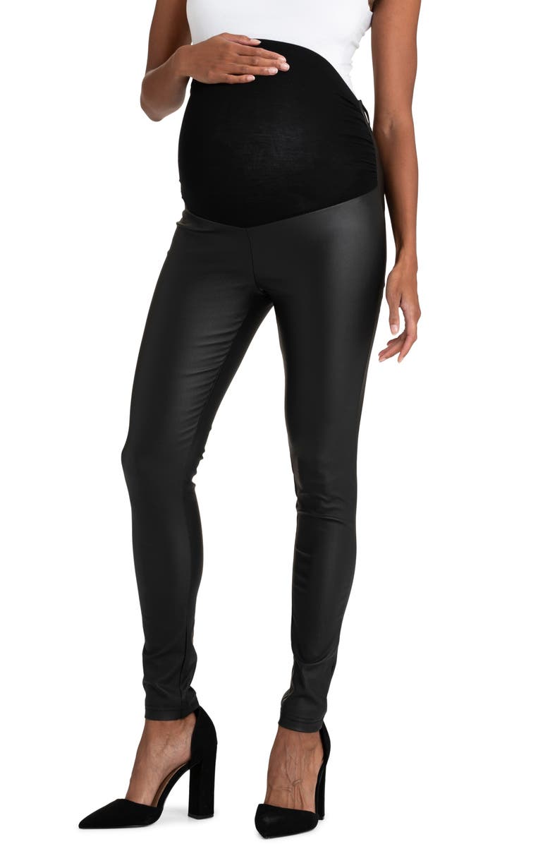 Seraphine Over the Bump Coated Maternity Leggings, Main, color, Black