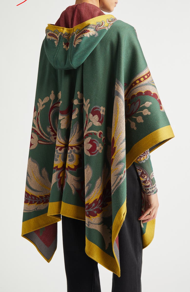 Etro Floral Jacquard Hooded Cape, Alternate, color, Printed Brown Base