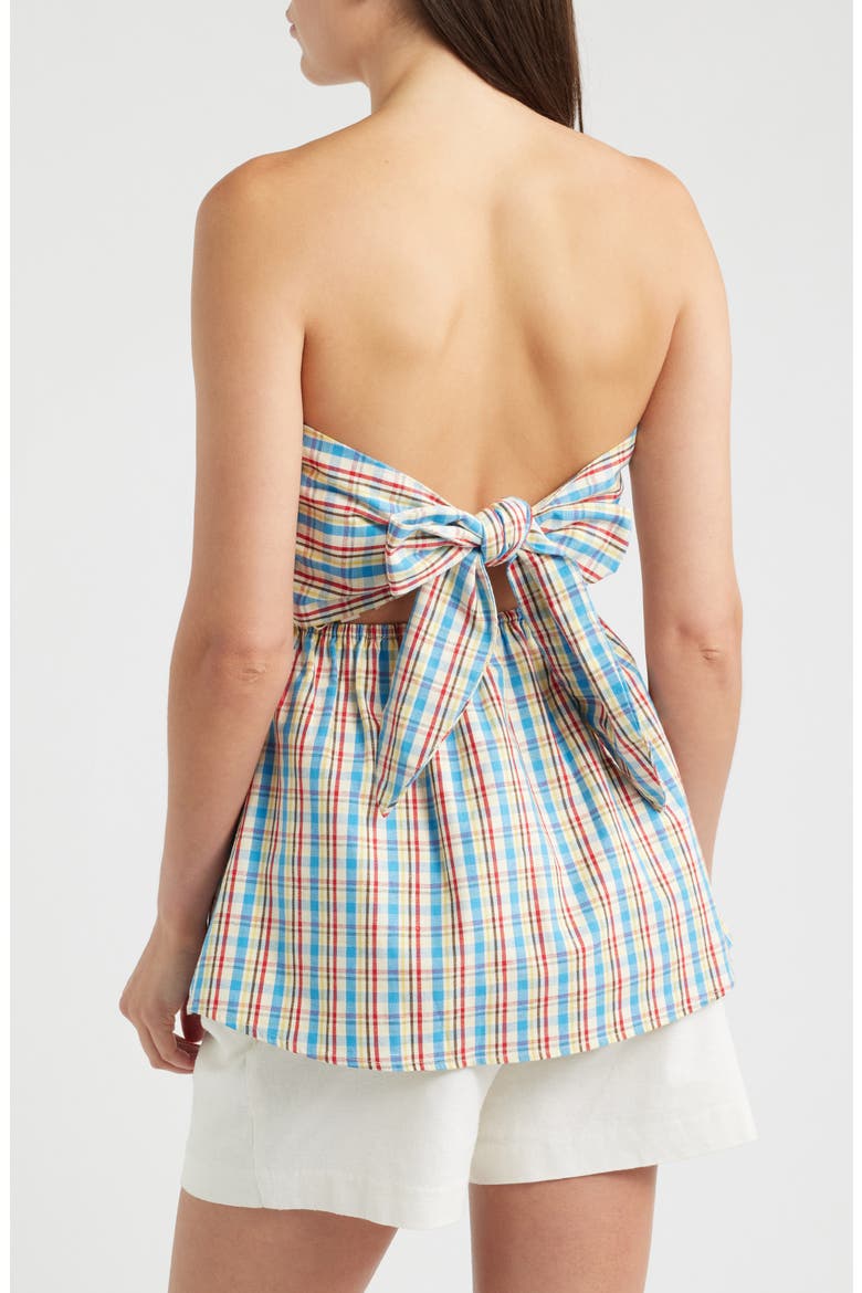 Isole Plaid Strapless Cutout Tie Back Top, Alternate, color, SOFIA CHECK