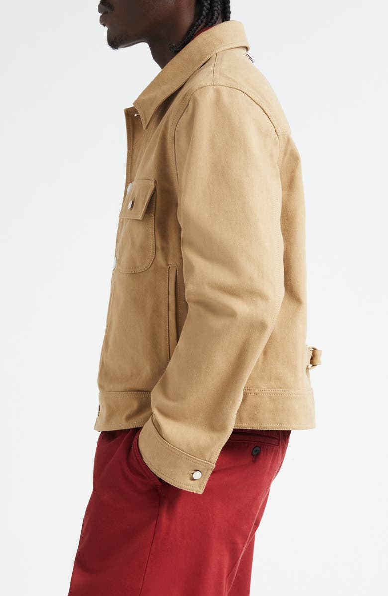 Thom Browne Backstrap Denim Utility Jacket, Alternate, color, Khaki