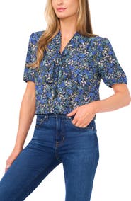 CeCe Floral Shirred Georgette Top