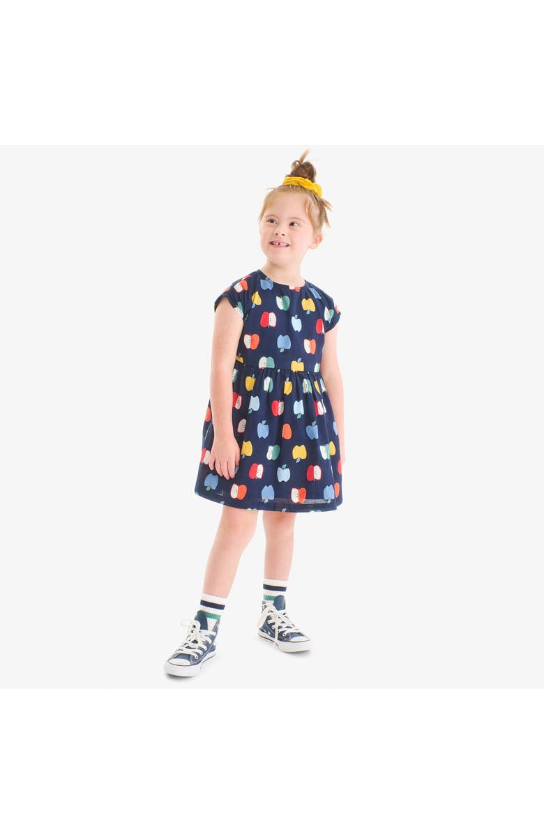 Primary Kids Backyard Dress In Rainbow Apples, Alternate, color, Navy/Rainbow Apples